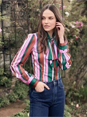 Hawes & Curtis stripped Pussybow blouse. NWT